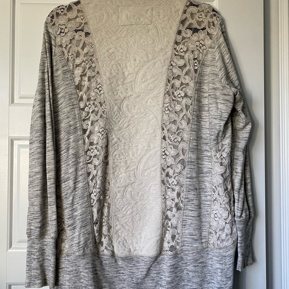 Anthropologie Heathered Gray and Lace Cardigan - Picture 3 of 6